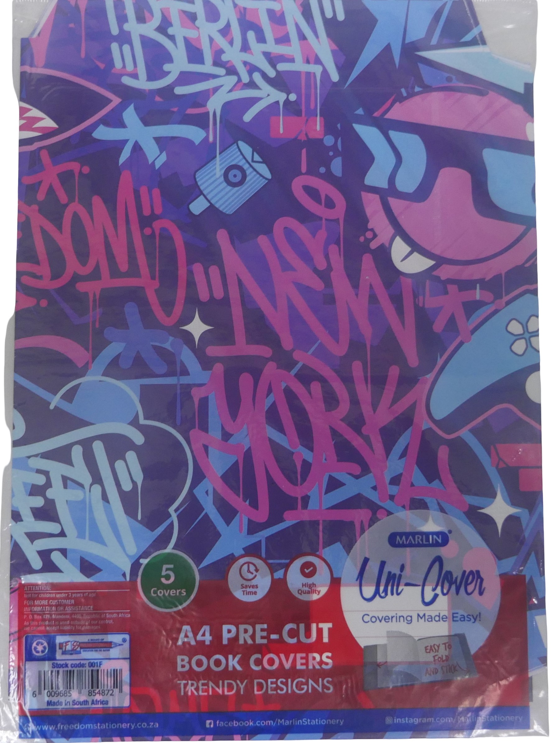 1204202669dbd02c710ce.jpeg Marlin A4 Graffiti Precut Book Covers 5 Pack - Image 1