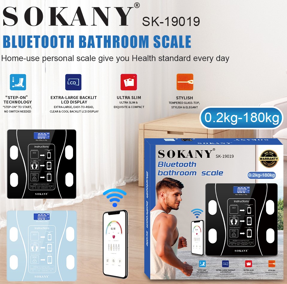 1204202669dbf17870836.jpeg Sokany 180KG Bluetooth Bathroom Scale Blue - Image 1